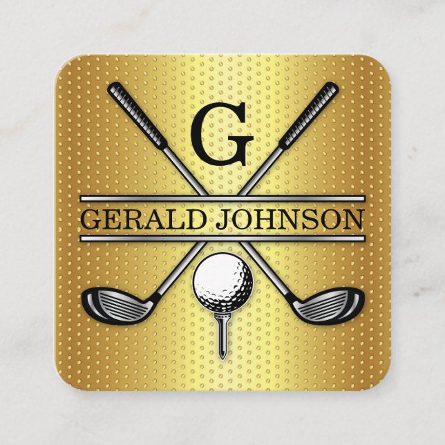 Minimalist Golf Monogram Square Business Card (Front)