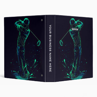 Minimalist Golfer Green Glow Silhouette Binder