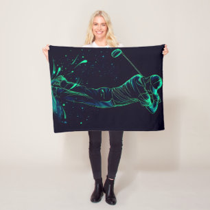 Minimalist Golfer Green Glow Silhouette Fleece Blanket