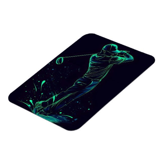 Minimalist Golfer Green Glow Silhouette Magnet (Left Side)