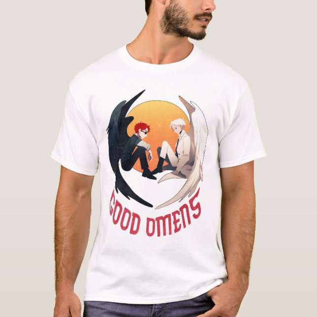 Minimalist GOOD OMENS Character Angel And Devil T-Shirt (Front)