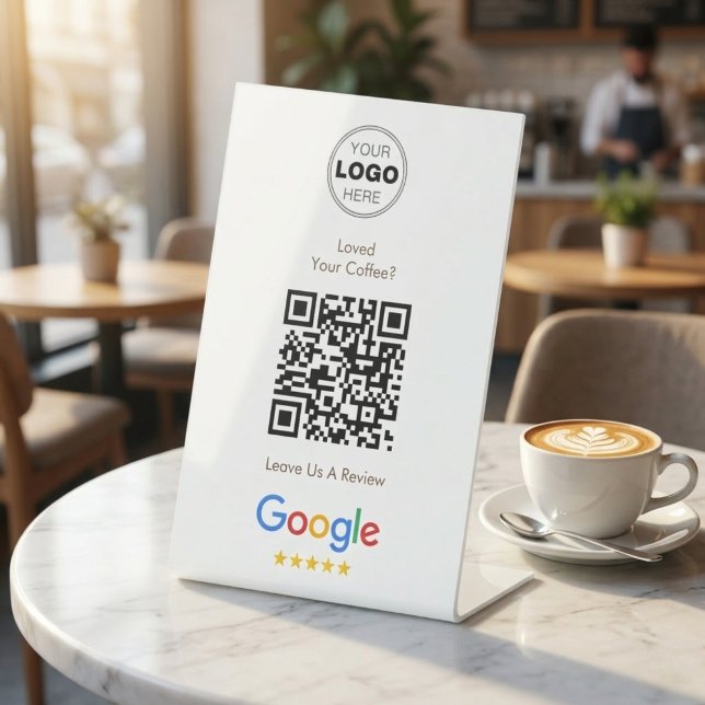 Minimalist Google Review QR Code Business Logo Pedestal Sign (Boost Cafe Reviews with a Sleek Google QR Code Pedestal Sign)