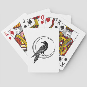 Minimalist Gothic Crow & Crescent Moon Line Art Playing Cards