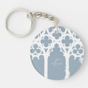 Minimalist Gothic Elegant Typography Blue Grey Keychain