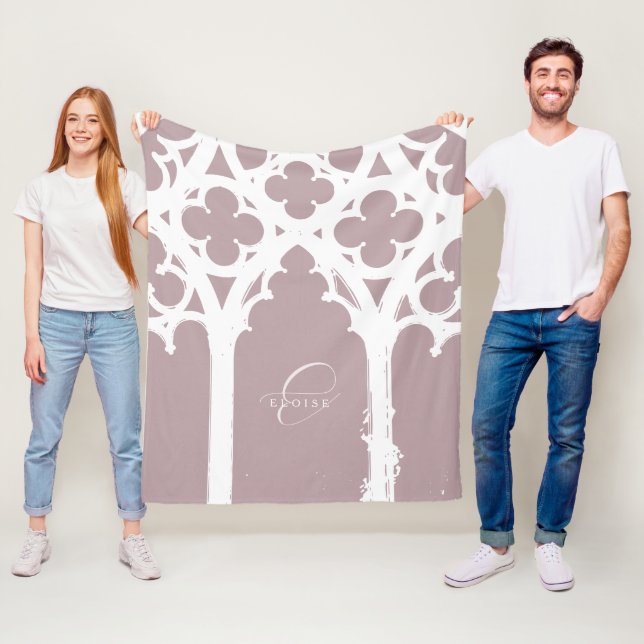 Minimalist Gothic Window Calligraphy Pale Pink Fleece Blanket (In Situ)