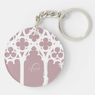 Minimalist Gothic Window Calligraphy Pale Pink Keychain
