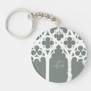 Minimalist Gothic Window Calligraphy Sage Green Keychain