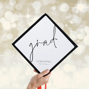 Minimalist Grad Black Script Name Graduation Graduation Cap Topper
