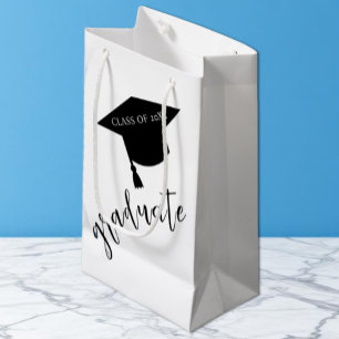 Minimalist Grad Cap Black & White Graduation Small Gift Bag