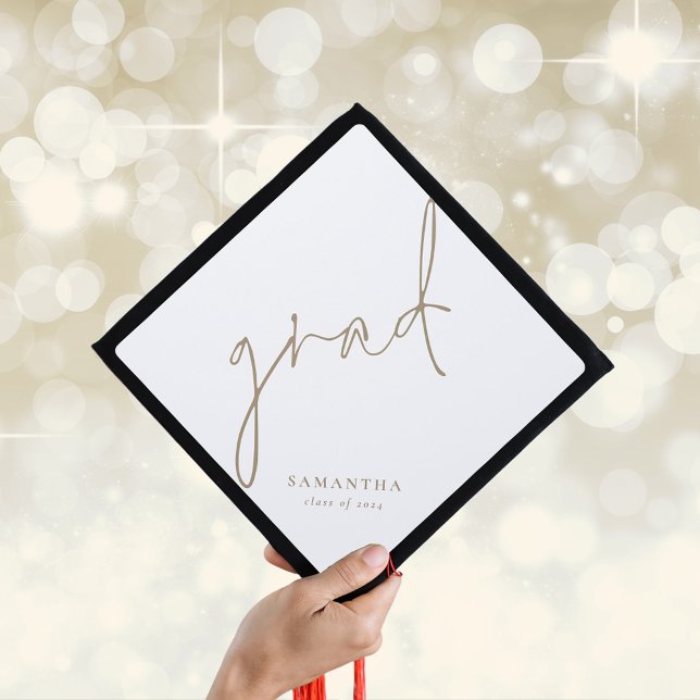Minimalist Grad Gold Script Name Graduation Graduation Cap Topper (Creator Uploaded)