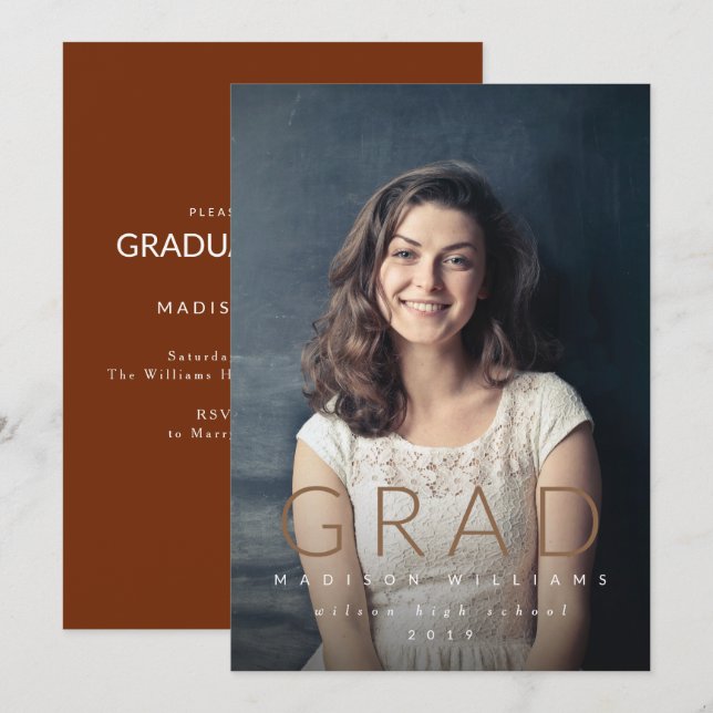 Minimalist GRAD photo graduation party invitation (Front/Back)