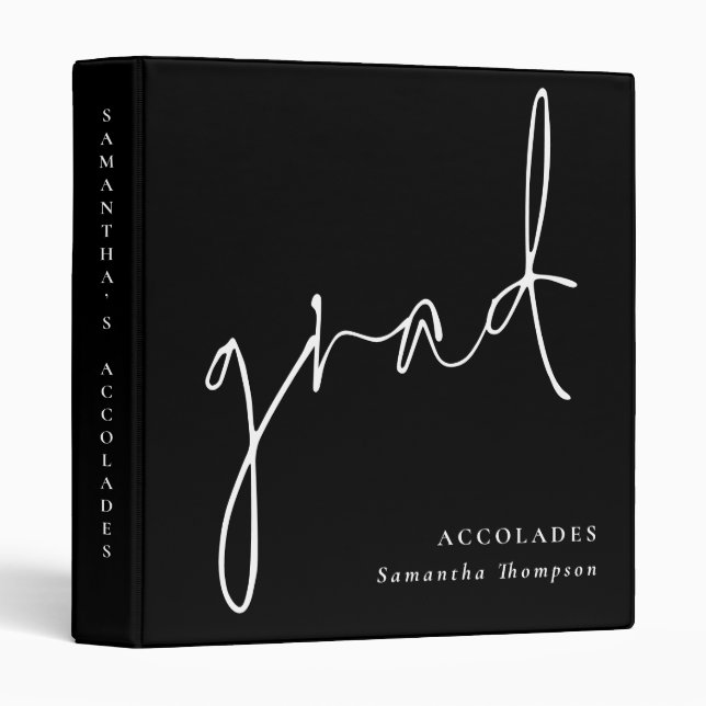 Minimalist Grad Script Graduate Accolades Black  Binder (Front/Spine)