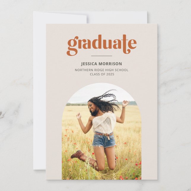 Minimalist Graduate Arched Photo Graduation Party Invitation (Front)