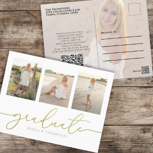 Minimalist Graduate Gold Modern Simple QR Code Postcard