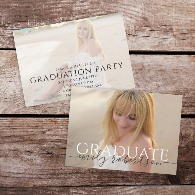 Minimalist Graduate Modern Simple Two Photo Invitation (Creator Uploaded)