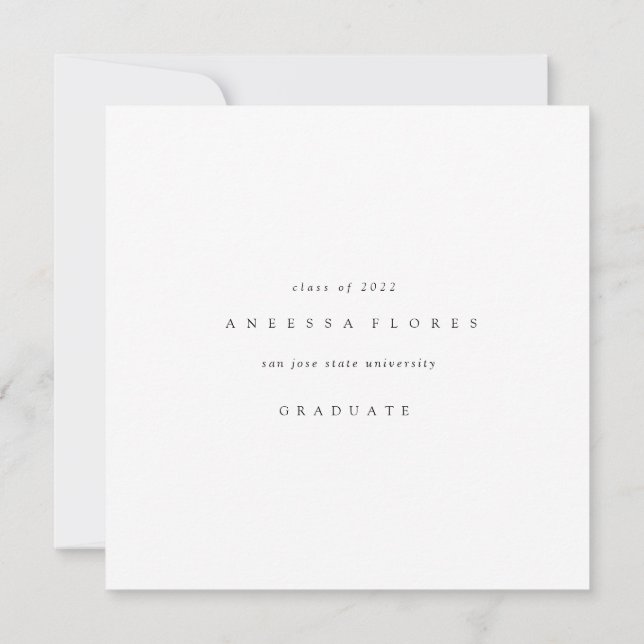 Minimalist Graduate Photo Announcement Card (Back)