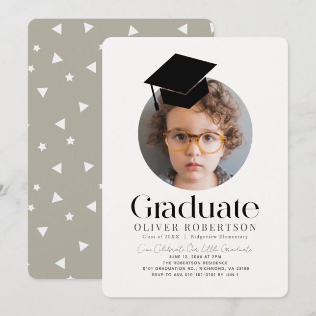 Minimalist Graduation Cap Kids Photo Invitation (Front/Back)