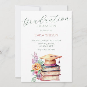 Minimalist graduation cap with flowers invitation