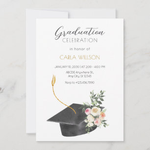 Minimalist graduation cap with flowers invitation