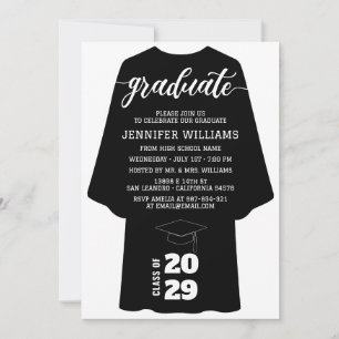 Minimalist Graduation Gown & Cap Class of 2026 Invitation