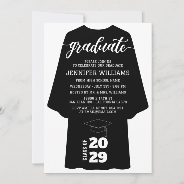 Minimalist Graduation Gown & Cap Class of 2026 Invitation (Front)
