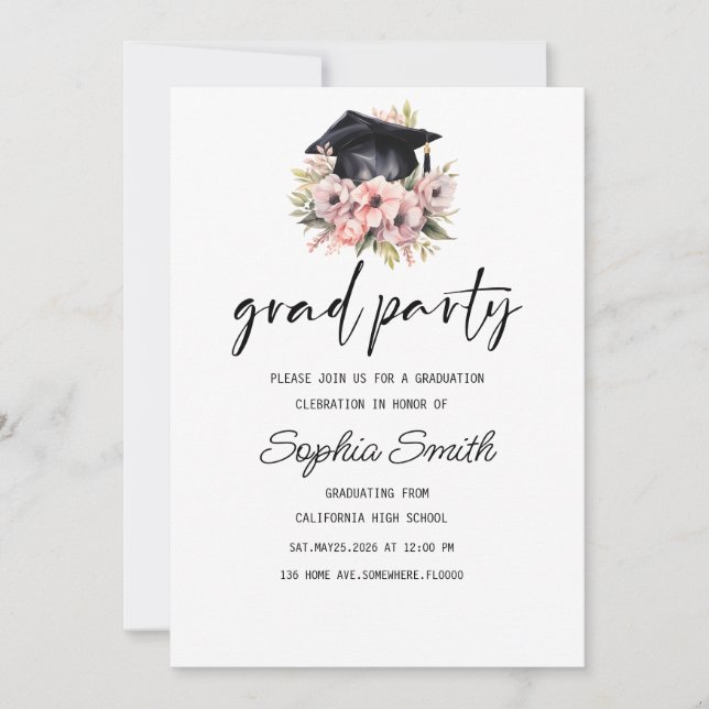 Minimalist Graduation Invitation, Elegant Black  Invitation (Front)