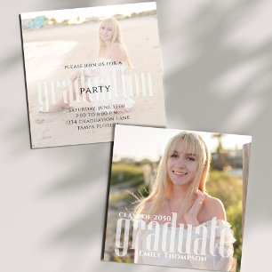 Minimalist Graduation Modern Elegant Two Photo Invitation
