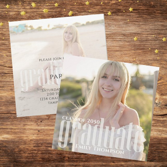 Minimalist Graduation Modern Elegant Two Photo Invitation (Creator Uploaded)