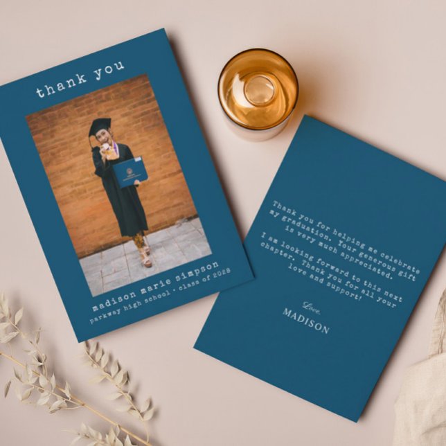 Minimalist Graduation Photo Simple Thank You Card (Creator Uploaded)