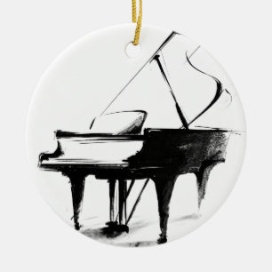 Minimalist Grand Piano Sketch Music Ceramic Ornament