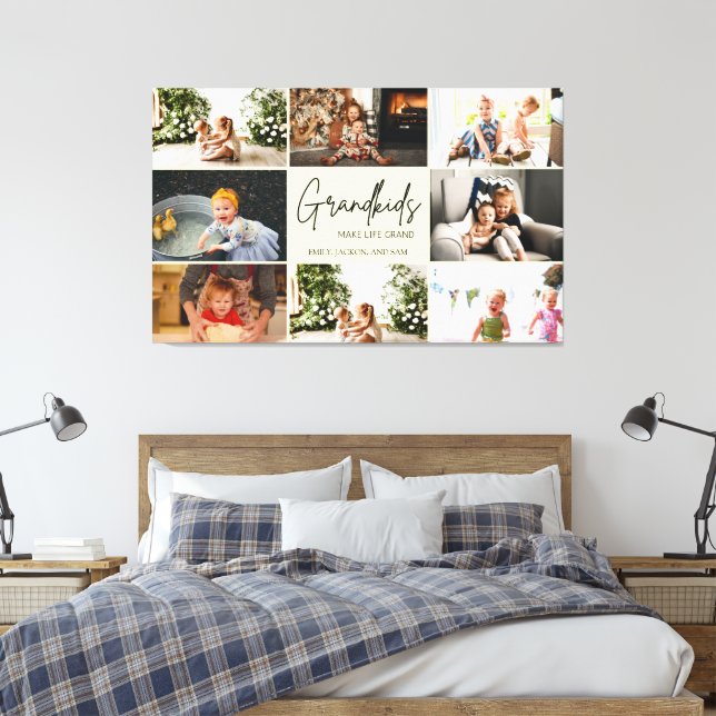 Minimalist Grandkids Make Life Grand 8 Photo Canvas Print (Insitu(Bedroom))