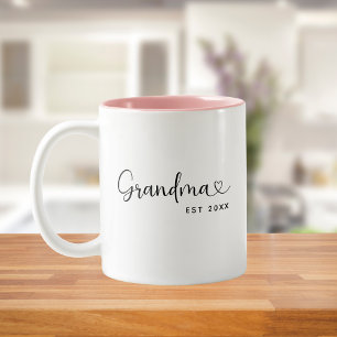 Minimalist Grandma Established Elegant Script  Two-Tone Coffee Mug