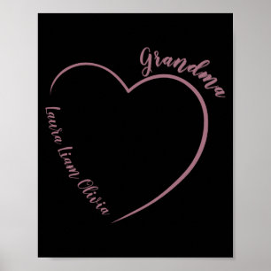 Minimalist Grandma With Grandkids Names And Heart Poster