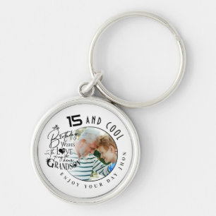 Minimalist Grandson Birthday Lettering Photo Keychain