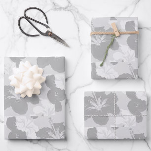Minimalist Gray Hibiscus Floral Modern Wrapping Paper Sheet