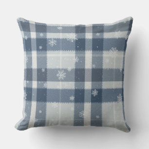 Minimalist Gray & Silver Snowflake Plaid Throw Pillow