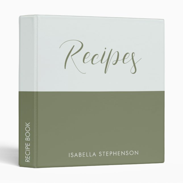 Minimalist Green and Grey Family Recipe Book  Binder (Front/Spine)