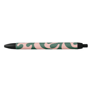 Minimalist green and pink abstract black ink pen