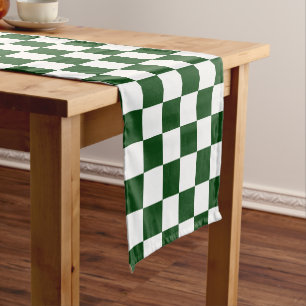 Minimalist Green and White Checkered Pattern Short Table Runner