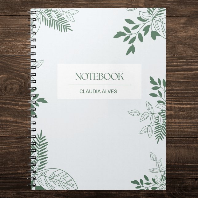 Minimalist Green and White Leaves Personalized Notebook (Creator Uploaded)