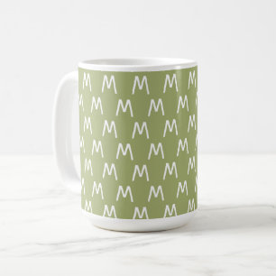 Minimalist Green and White Monogram Coffee Mug