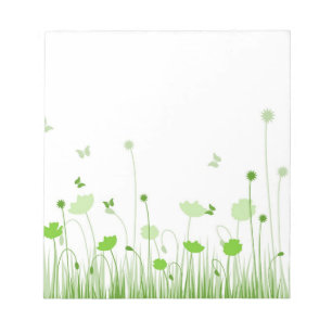 Minimalist Green and White Poppies Meadow Floral Notepad