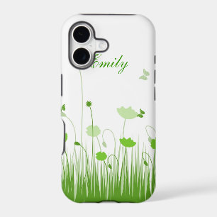 Minimalist Green and White Poppies Meadow Name