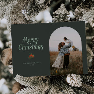 Minimalist Green Arch Merry Christmas Photo Holiday Card