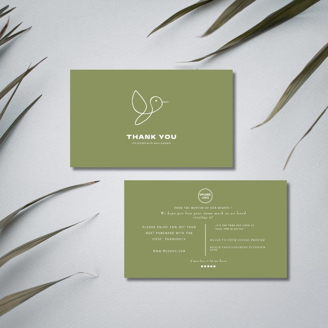 Minimalist Green Bird Thank You Business Card (Creator Uploaded)
