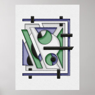 Minimalist Green Blue Bauhaus Abstract  Poster