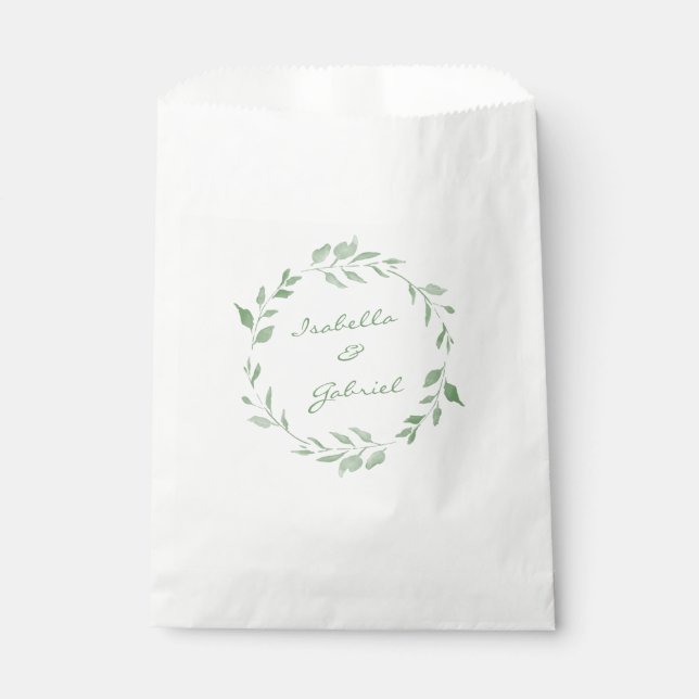Minimalist Green Botanical Wreath Personalized Favour Bag (Front)