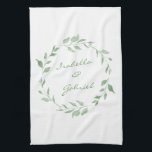 Minimalist Green Botanical Wreath Personalized Kitchen Towel<br><div class="desc">This stylish kitchen towel features a minimalist botanical watercolor wreath in green. Personalize it with your names. Great gift idea.</div>