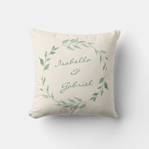 Minimalist Green Botanical Wreath Personalized Throw Pillow