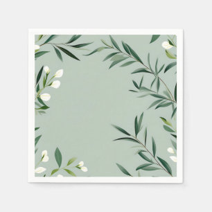 Minimalist Green Branches On Dusty Blue Napkin